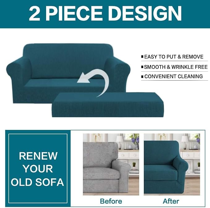 Turquoize Stretch Sofa Slipcover 2 Pieces Sofa Cover Couch Cover - Image 4