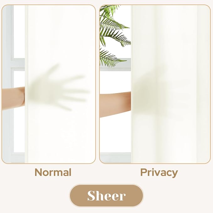 HOMEIDEAS Non-See-Through Ivory Privacy Sheer Curtains, 52 X 72 Inches Long 2 - Image 3