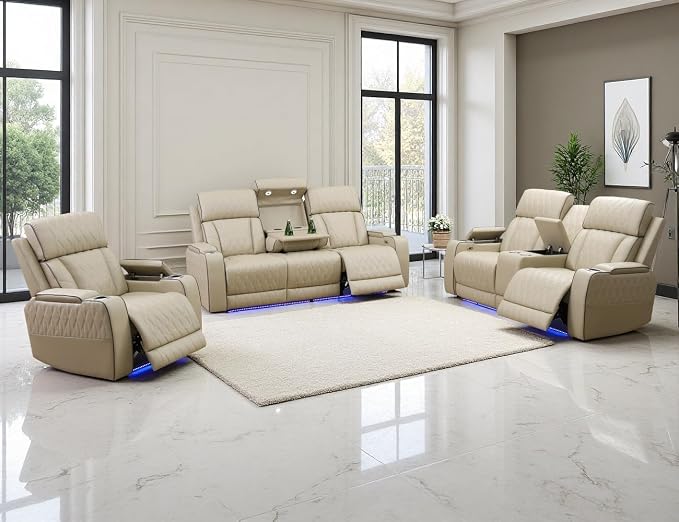 Power Recliner Sofa Set, Living Room Furniture Sets, Leather Reclining Sofa Set by LYfurniture