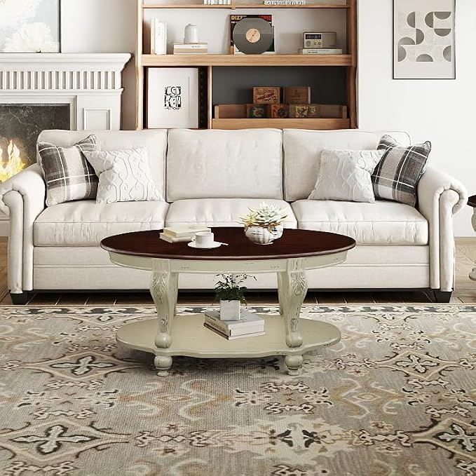 LKTART Oval Coffee Tables for Living Room, Round Vintage Coffee Table - Image 2