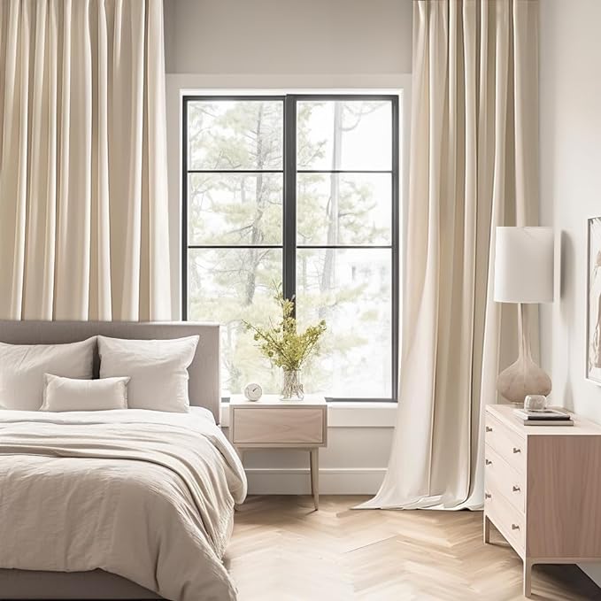 MIULEE Cream Beige Back Tab Light Blocking Curtains 54 Inches Long 2 Panels Set - Image 2