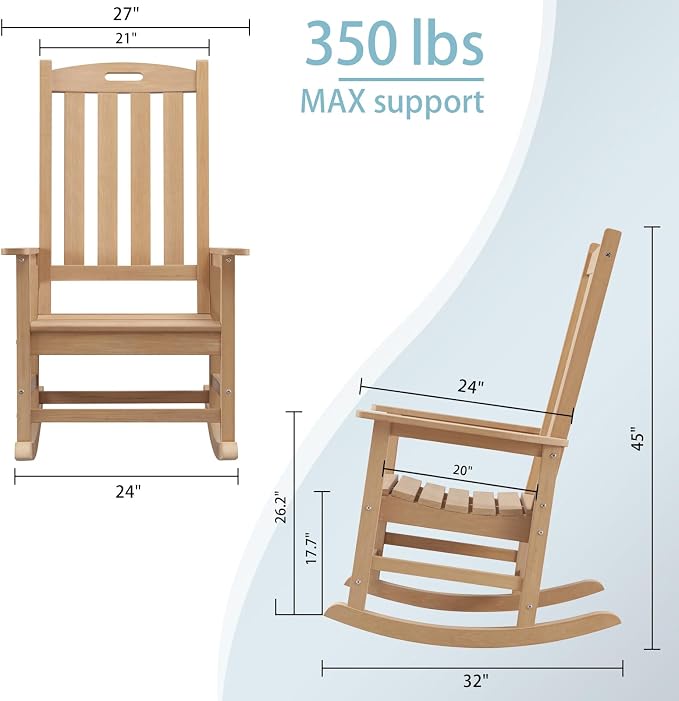 Psilvam Oversized Outdoor Rocking Chair Set of 2, Porch Rocker - Image 3