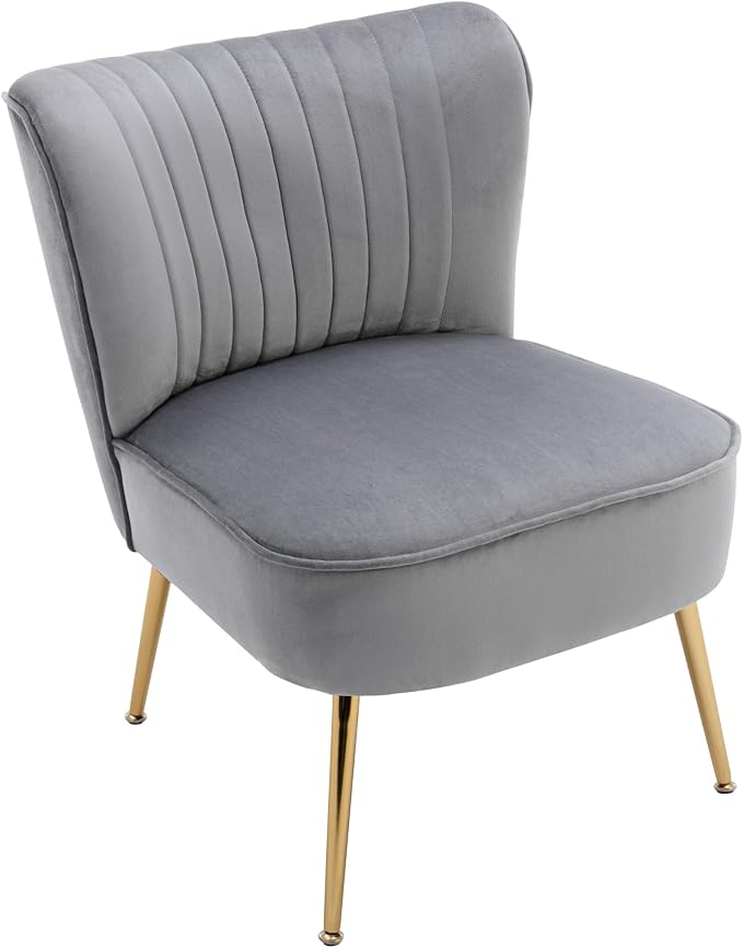 Velvet Accent Chair Set of 2 Comfy Living Room Chair Armless Slipper Chair Mid - Image 9