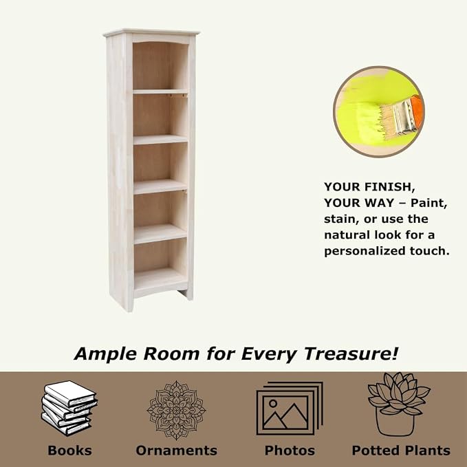 International Concepts Narrow Shaker Bookcase, 60-Inch High, Small Space - Image 6