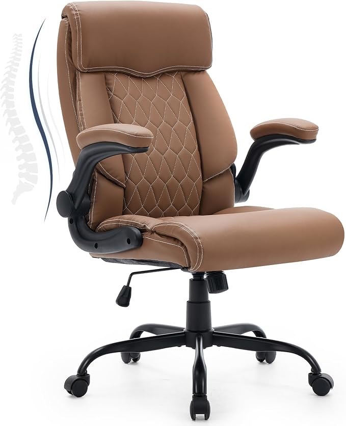 High Back Office Chair with Flip-up Armrests, Leather Comfy Desk Chair with by FORVEOLUX