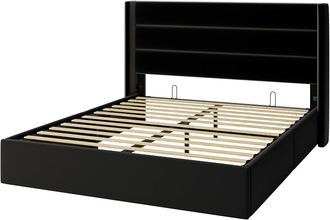 Allewie Full Size Velvet Lift Up Storage Bed, Modern Wingback Headboard - Image 9