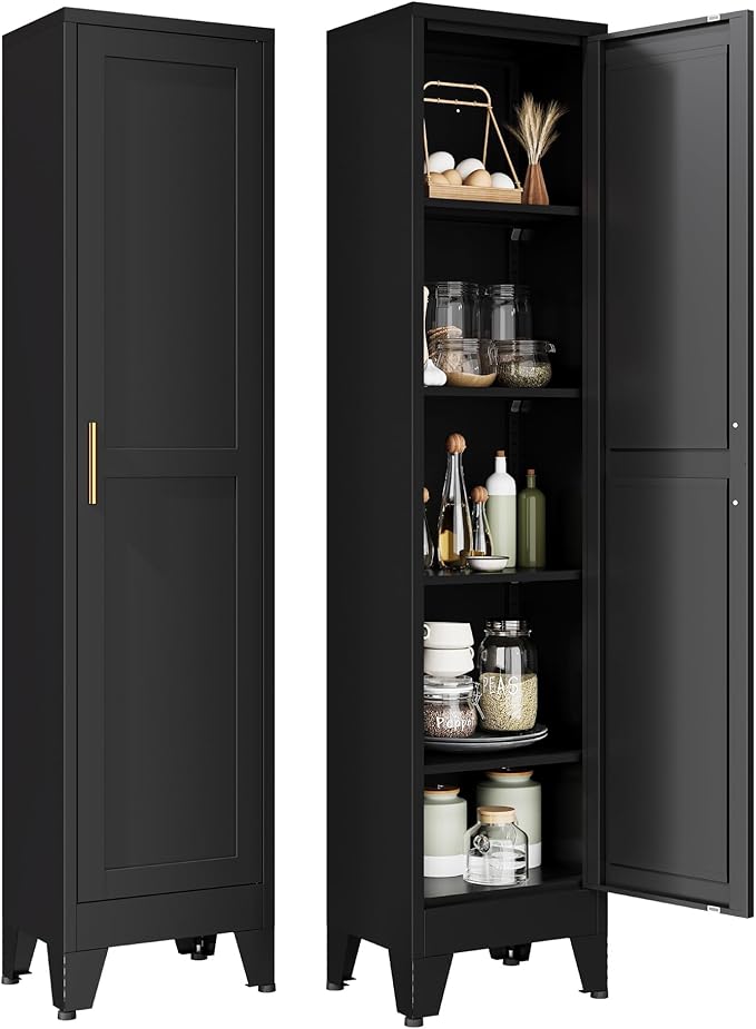 YAUWOH White Narrow Metal Storage Cabinet, Tall Freestanding Cabinet by YAUWOHFactoryOutletsColorfulMetalFurniture