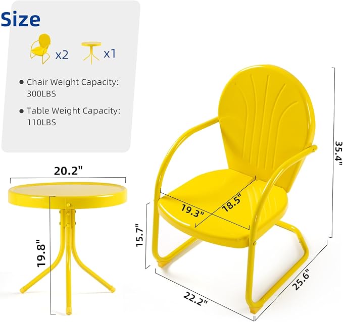 Patio Bistro Set Retro Metal Outdoor Seating Set Conversation Set 3 Pieces - Image 3