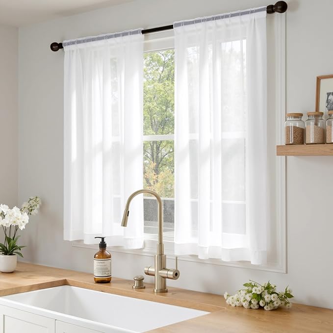 MIULEE Short Sheer Curtains 45 Inches Long, 4 Panels Set, Light Filtering Rod - Image 2