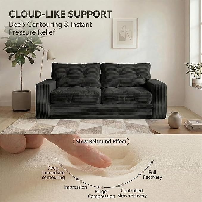 69" Corduroy Loveseat Sofa in a Box, High-Density Foam Couch, No Assembly - Image 5