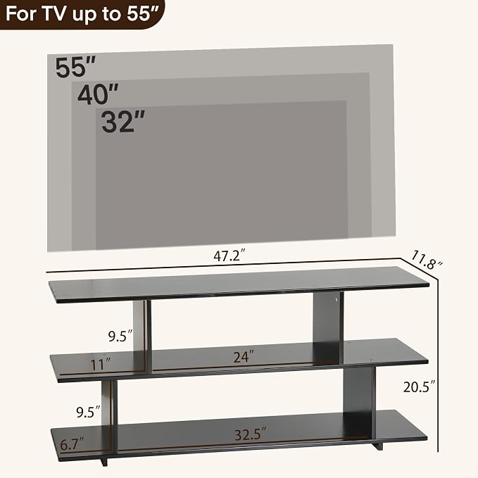 Bamboo TV Stand for TVs up to 55", 3 Tier Accent Entertainment Center - Image 2