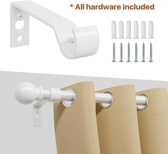 White Curtain Rods for Windows 66 to 120, Adjustable Long Drape Rod for Outdoor - Image 4