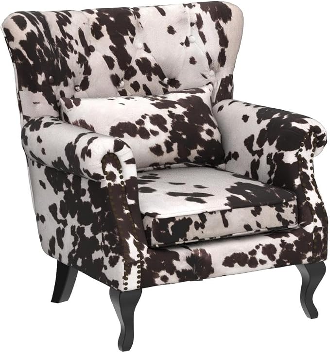 Mid Century Modern Accent Chair Upholstered Armchair Comfy Cowhide-Print Fabric - Image 5