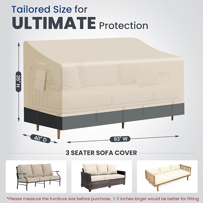 Extra Heavy Duty Outdoor Couch Cover Waterproof, Extra Large 3-Seater Patio - Image 2