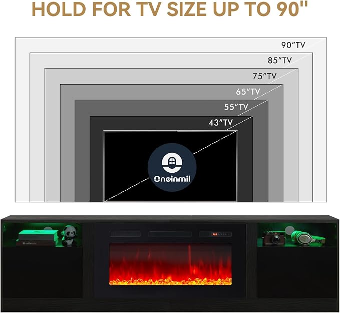 oneinmil 80” TV Stand with 36” Electric Fireplace, Large Modern Media - Image 5