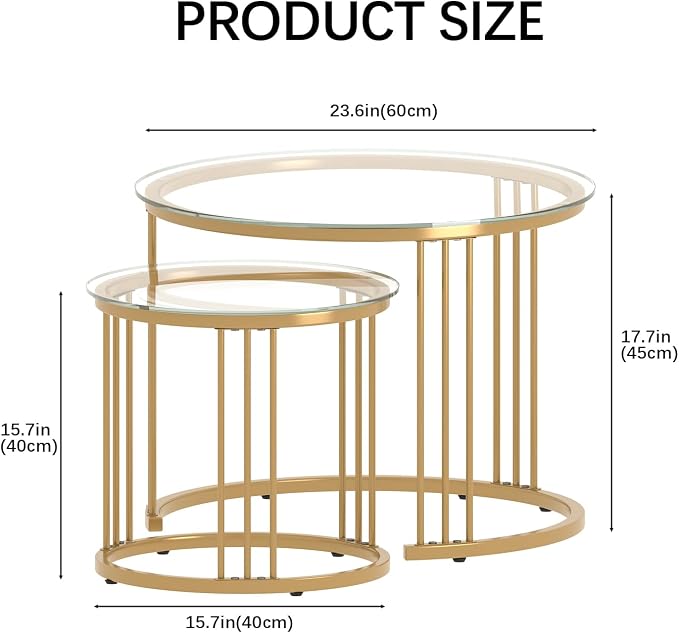 Garden 4 you Nesting Coffee Table, 23.6" Round Coffee Table Set of 2, Glass - Image 2