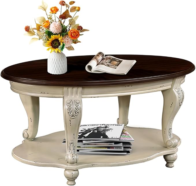 LKTART Oval Coffee Tables for Living Room, Round Vintage Coffee Table by LKTART