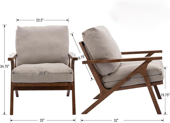 HNY Mid Century Chair, Faux Leather Upholstered Accent Armchair - Image 2