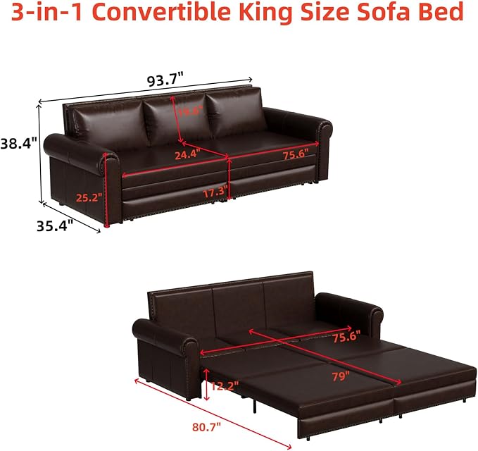 Faux Leather Sleeper Sofa Couch - Image 2
