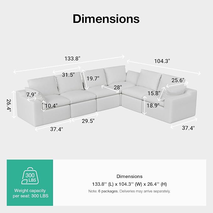 Novilla 133.8" Modular Cloud Couch, Modern Sectional Sofa - Image 2