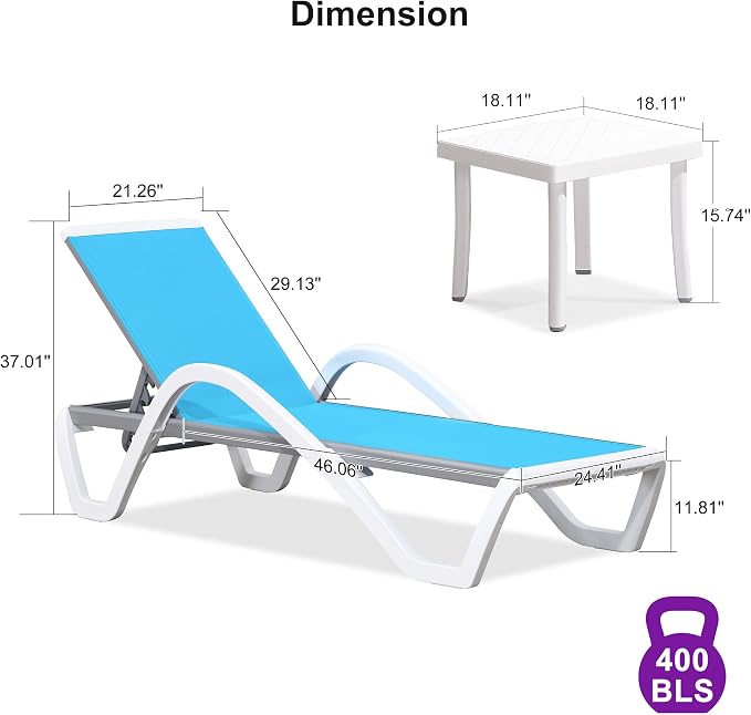 PURPLE LEAF Patio Chaise Lounge Chair Set Outside Aluminum Plastic Stackable - Image 2
