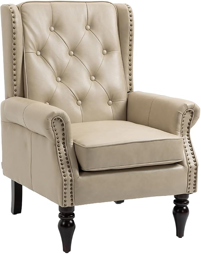 Mid-Century High Wingback Chair Set of 2, Faux Leather Accent Chair Armchair - Image 7