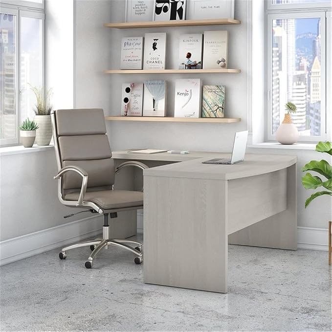 Bush Business Furniture Echo L Shaped Bow Front Office Desk in Gray Sand - Image 2