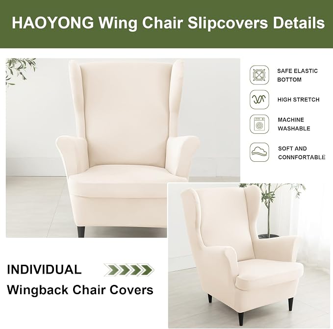 HAOYONG Wing Chair Slipcovers Waterproof Spandex Wingback Chair Covers 2 Pieces - Image 4