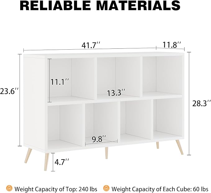 7-Cube Storage Organizer with Natural Wood Legs, Mid-Century Modern Bookcase - Image 3