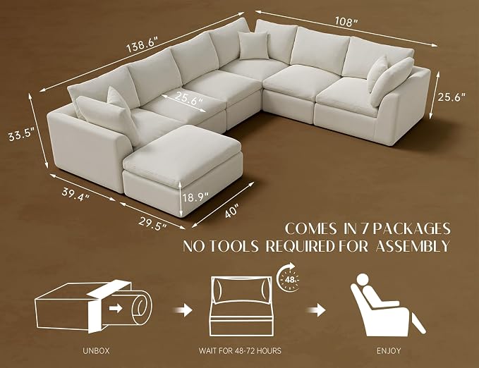 ohllob Oversized Cloud Couches for Living Room, Convertible Sectional Couch - Image 2