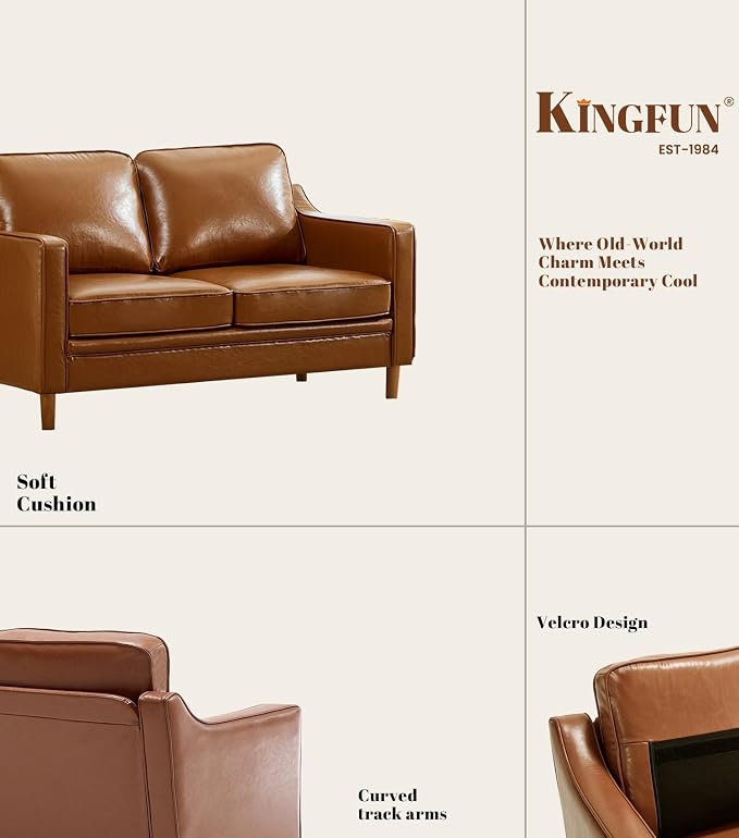 Kingfun 56" Faux Leather Sofa, Loveseat Couch, Mid Century Modern Love Seat - Image 8