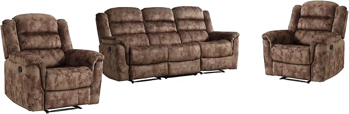 EBELLO 3 Pieces Reclining Living Room Set, Soft Fabric Manual Recliner Sofa - Image 8