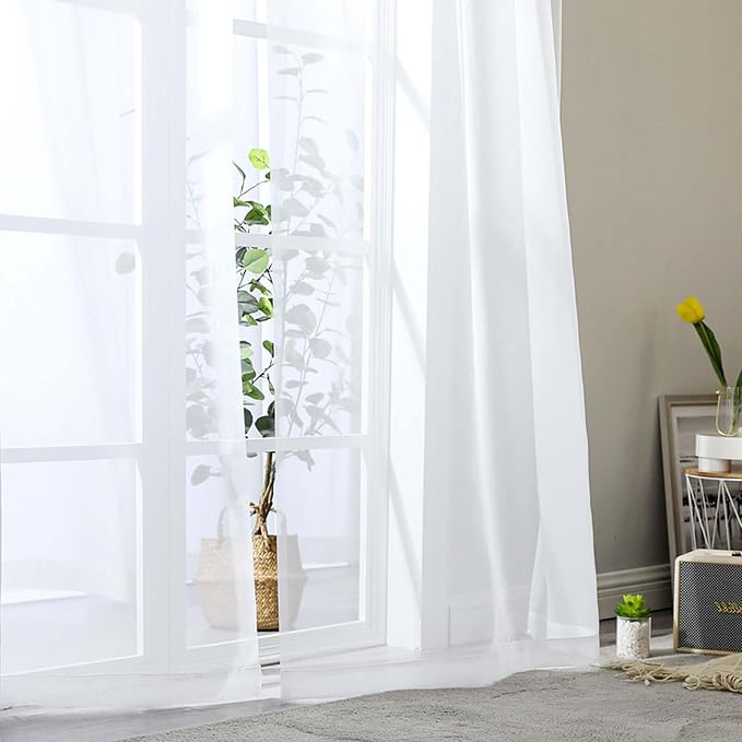White Sheer Curtains for Bedroom Living Room 96 Inches Long 2 Panels, Modern - Image 8