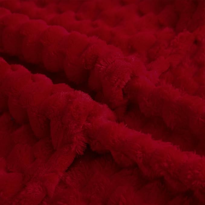 Puncuntex Red Throw Blanket 108"×90" inches Fuzzy 3D Jacquard Decorative - Image 3