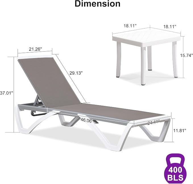 PURPLE LEAF Patio Chaise Lounge Chair Set Outside Aluminum Plastic Stackable - Image 2