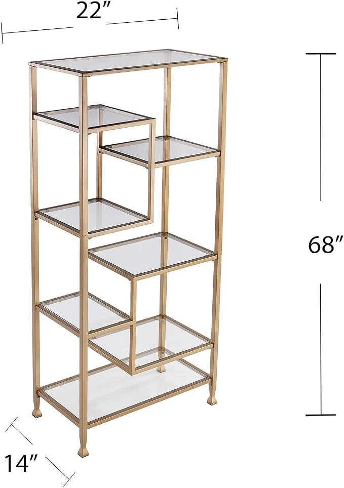 SEI Furniture Jaymes Metal/Glass Asymmetrical Étagère/Bookcase - Image 3