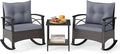 Tangkula 3 Pieces Outdoor Rocking Chairs Set, Rattan Heavy Duty Cushioned by TANGKULA