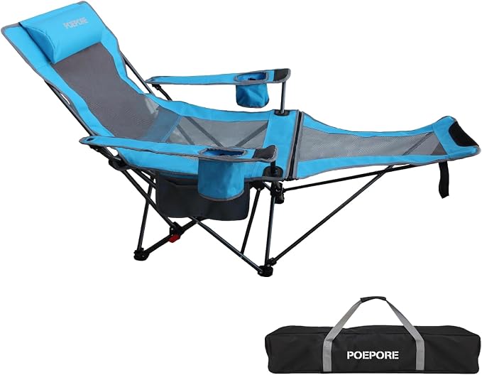 Reclining Camping Chair with Removable Footrest Lounge Chair with Headrest - Image 9