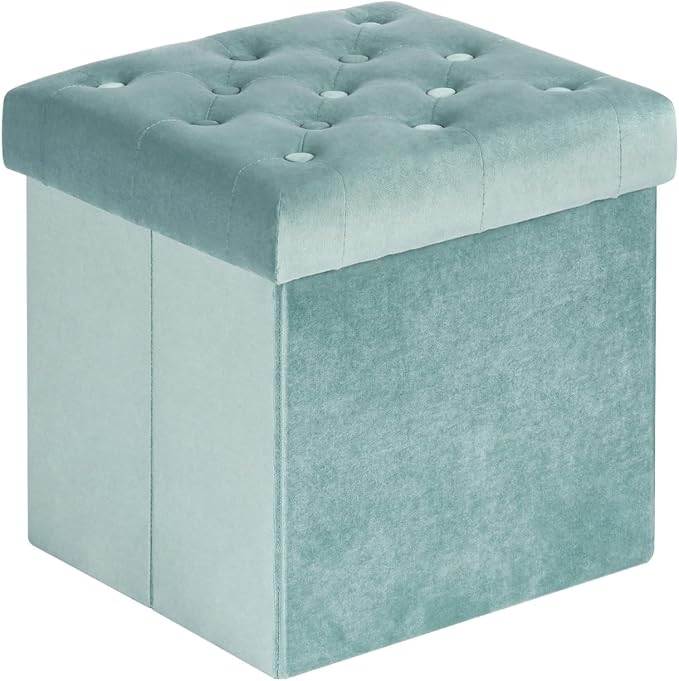 B FSOBEIIALEO Storage Ottoman Cube Velvet Tufted Folding Ottomans Footstool by BFSOBEIIALEO