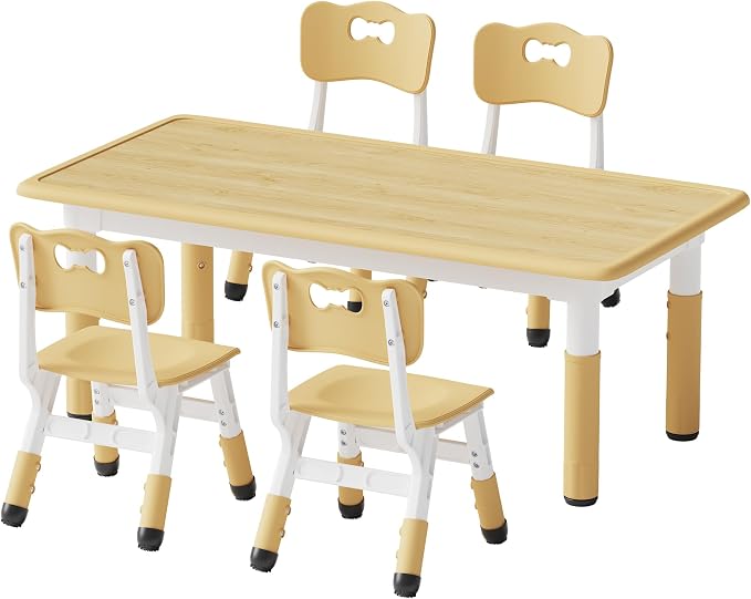 Brelley Kids Table and 4 Chairs Set, Height Adjustable Toddler Table and Chair - Image 8