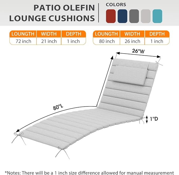 Sundale Outdoor Olefin Quilted Lounge Cushion Set of 4, Patio Foldable Chaise - Image 3