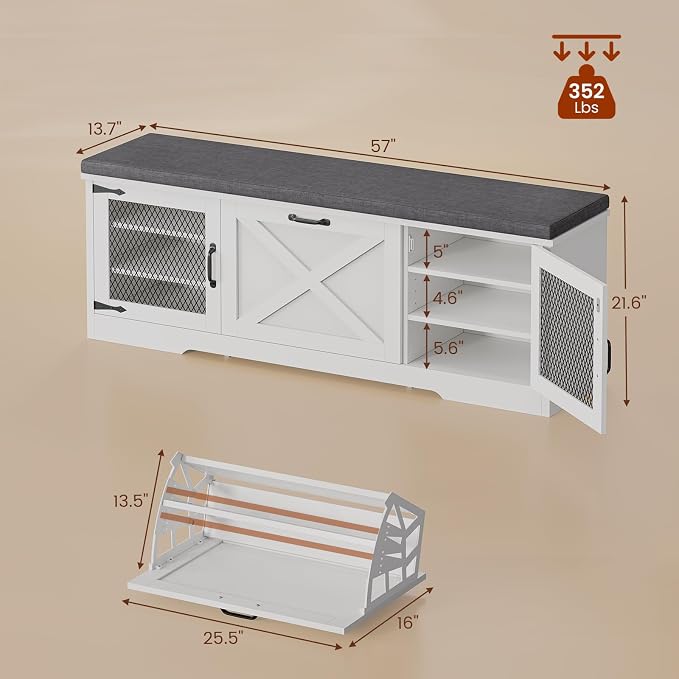 UPOSOJA Farmhouse Storage Bench - Image 2