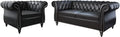 2 Piece Living Room Set, Chesterfield Leather Sofa Couch Chair by ORRD