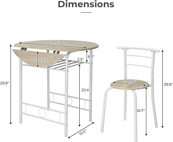 VINGLI 31.5" Drop Leaf Dining Table Set - Image 7