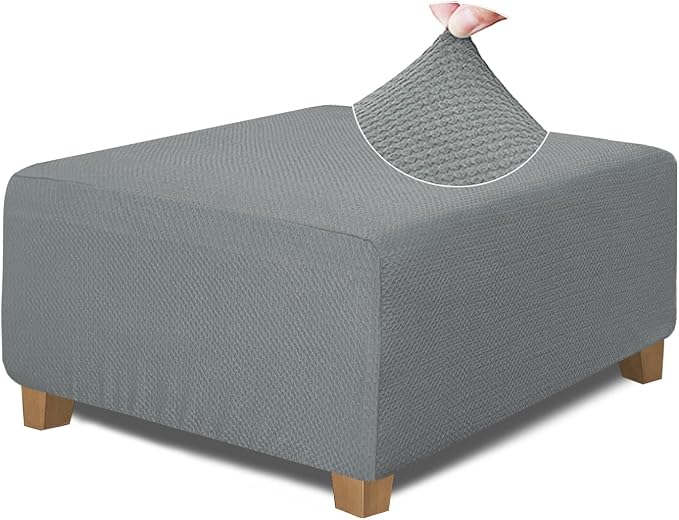 NeColorLife Square Ottoman Cover Jacquard Fabric Thick Stretchable Slipcover by NeColorLife