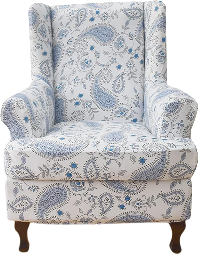 HAOYONG Wing Chair Slipcovers Printed Wingback Chair Covers 2 Pieces Wingback by HAOYONG