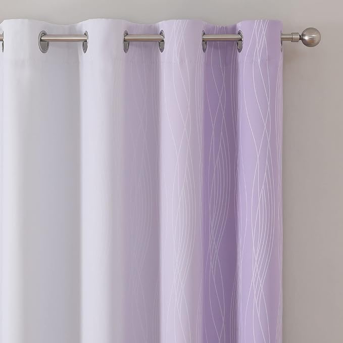 Estelar Textiler Lilac and Greyish White Blackout Curtains 45 Inch Length - Image 4