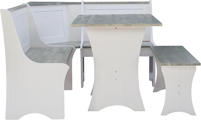 Linon Jackie Two Tone Pine Wood Coastal Corner Dining Nook in Graywash/White - Image 3