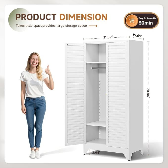 Letaya Armoire Wardrobe Closet, Hanging Rod Clothing Storage Cabinets - Image 3