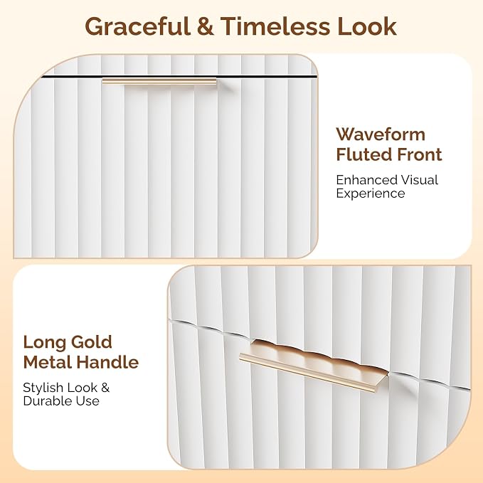 VINGLI 9 Drawer Dresser White Fluted Dresser - Image 4